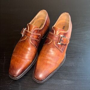 Magnanni Cognac Leather Single Monk Strap Shoes